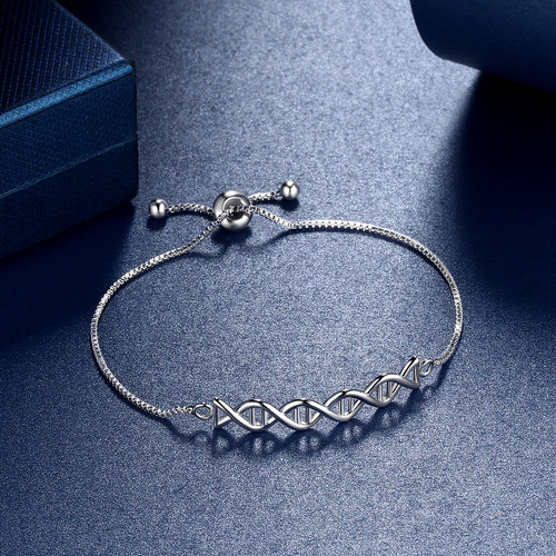 Adn Biología Científica Pulsera Con Cadena 100% Plata S925