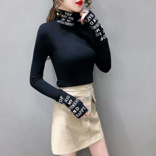 Camisa Negra De Cuello Alto Con Cuello Alto Para Otoño E Inv