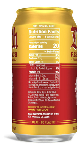 Liquid Death Rest In Peach Flavored Tea-agave-vitamins 6cans