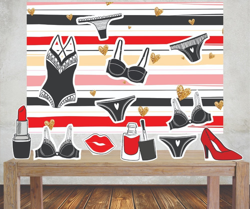 Imagem 1 de 5 de Kit Decoração De Festa Chá Lingerie Displays Mesa + Painel