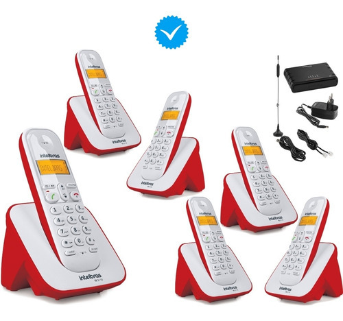 Telefone Vermelho Com 5 Ramal Entrada Chip 3g Combo Oficial