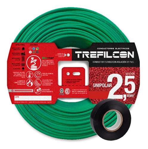 Cable Verde Amarillo 2.5mm Trefilcon X25m + Cinta 10m 