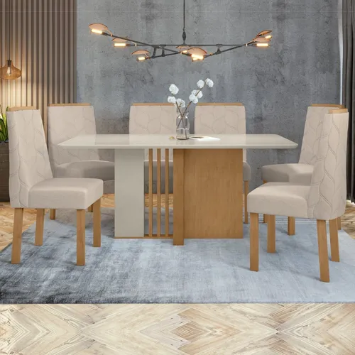 Conjunto Sala De Jantar Mesa 160x90cm Tampo Mdf Com 6 Wt