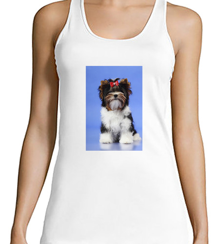 Musculosa Mujer Perros 3 Cachorro Blanco Negro Tierno