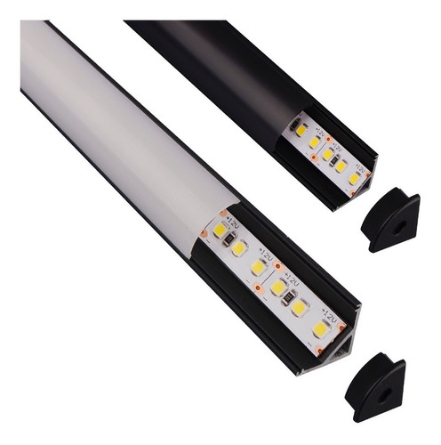 Pack 3x: Perfil Aluminio Negro Esquina Muebles Sin Led 30cm