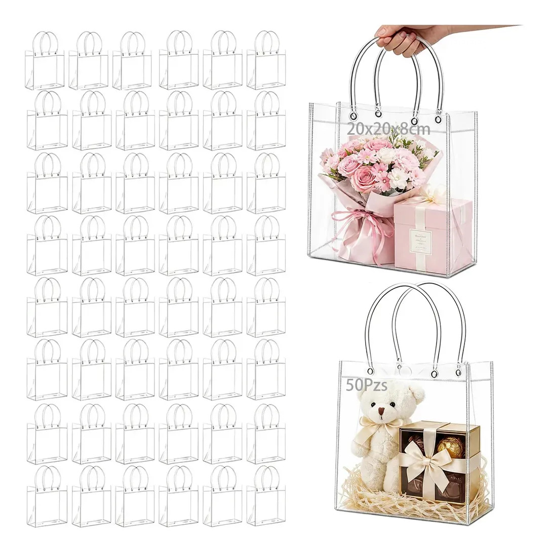 50 Bolsas Transparentes Para Dulces, Bolsas PVC Transparente Para Dulces Pasteles Postres Y Recuerdos Transparentes Y EcolóGicas Para Bodas Fiestas Y PasteleríAs 20x20x8cm