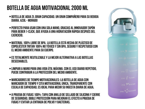 Imagen 4 de 10 de Botella De Agua Motivadora 2 Litros Con Marcador De Tiempo