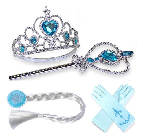 Disfraz Princesa Elsa Vestido Frozen +4 Kit Elsa Accesorios