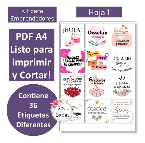 Imagen 2 de 5 de Kit Imprimible 05 Para Emprendedores A Color Etiquetas
