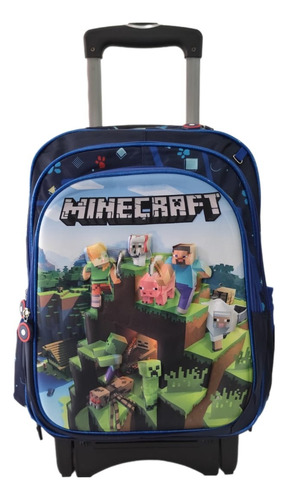 Mochila Primaria Minecraft Con Llantas. Combo 3 Piezas Con L Verde Claro Liso