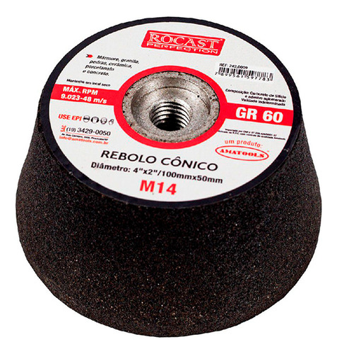 Rebolo Copo Cônico 4 Pol. Grão 60 Marmoraria Porcelanato
