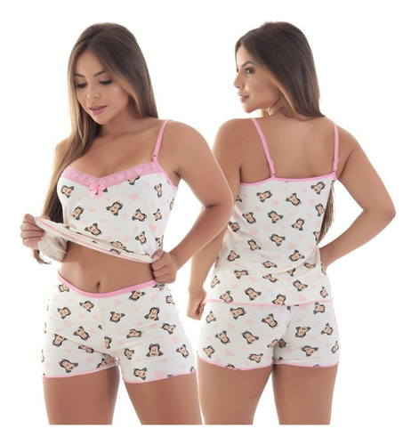 Imagem 10 de 10 de Baby Doll Pijama Fibra Natural Vivi Kit 3 Short Doll