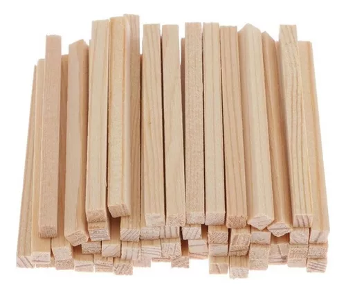 50 Uds. de palos cuadrados de madera sin terminar, tiras largas de