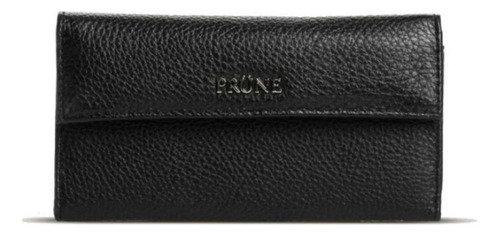 Billetera Prüne Chicago con diseño Graneado color negro de cuero - 9.5cm x 16.5cm x 1cm