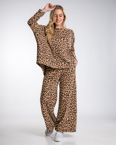 Palazzo Animal Print Con Bolsillos Corderoy Felizfem