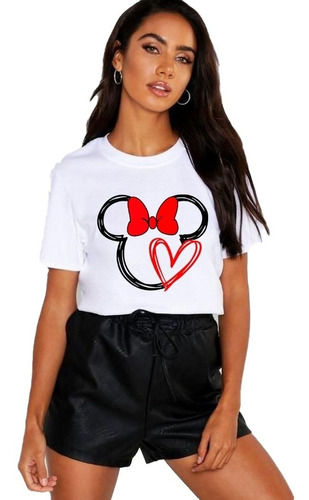 Polera Dama Estampada 100%algodon Diseño Amor Mickey