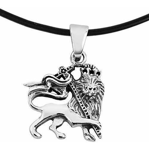 Collar - Rasta Lion Of Judah.925 Sterling Silver Pendant Nec