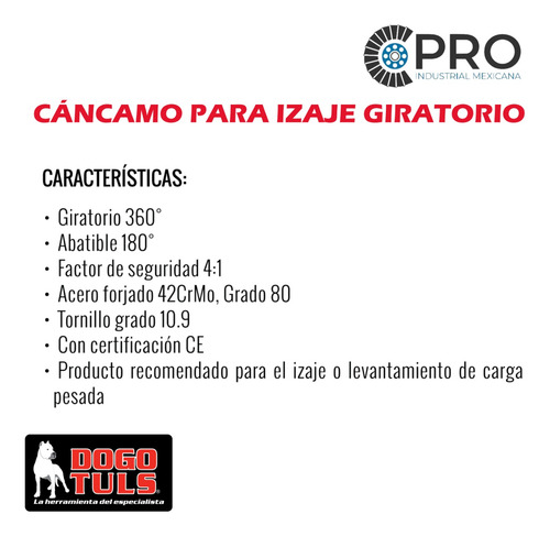 Cáncamo Para Izaje Gir 360°-180° 3/8 16unc Cap 0.7 T, G80