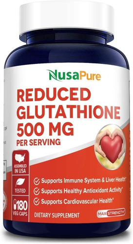 Glutatión Reducido 500mg, Nusapure, Suplemento 180 Caps Sabor Sin Sabor