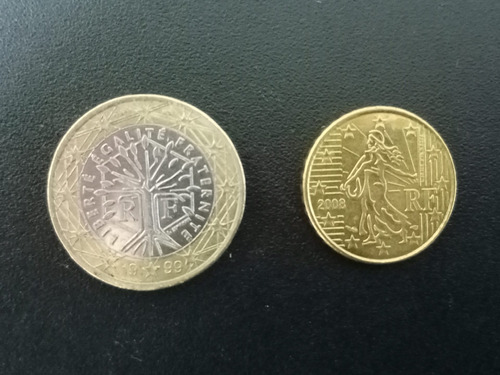 2 Monedas De Francia: 1 Euro Y 10 Centavos Euro