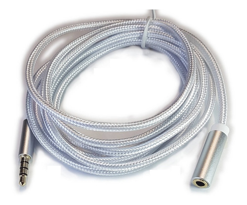 Cable Miniplug 3,5 4 Polos Macho Hembra 4 Mts Blanco Mallado