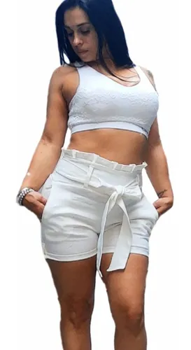 Short Con Lazo De Bengalina Tiro Alto