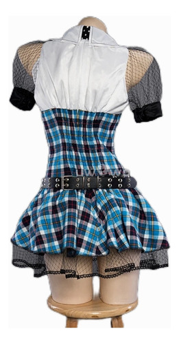 Fantasia Frankie Stein Monster High Cosplay Xadrez Azul