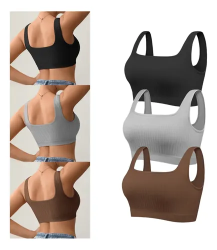 Kit 4 Top Com Bojo Fitness Academia Sem Costura Poliamida