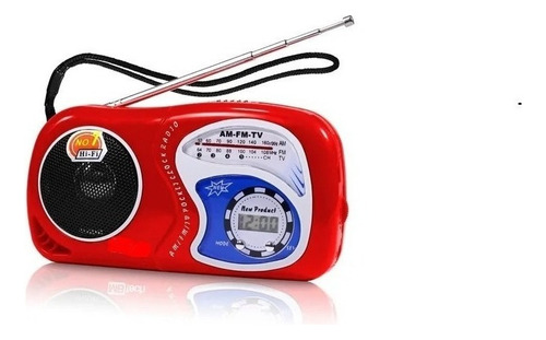 Mini Rádio Vermelho Am/fm/tv Com Relógio Mk-2019a Pilha