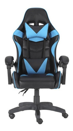 Silla Gamer Eco Cuero Apoyabrazos Reclinable 100kg Celeste