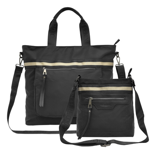 Kit Bolsa Feminina Transversal Mão E Ombro Grande Pequena Cor Preto Desenho Do Tecido Tecido Liso