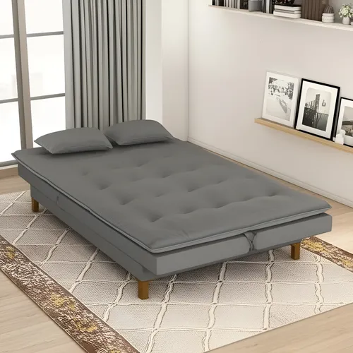 Sofá-cama 2 Lugares Reclinável Veludo Captone Estrutura Madeira Cinza 130x190cm