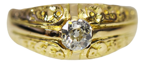 Anillo Solitario Art Noveau Oro 18k Cincelado Gran Brillante