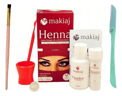 Kit Sobrancelha Henna Makiaj Com Pincel Chanfrado E Navalha Cor Loiro