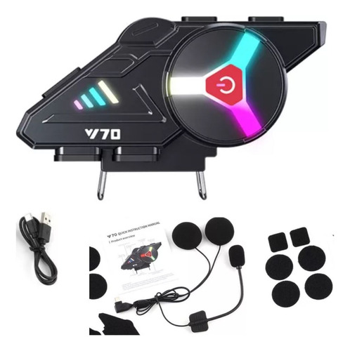 Fone Bluetooth Capacete Intercomunicador Sem Fio Led Rgb Y70