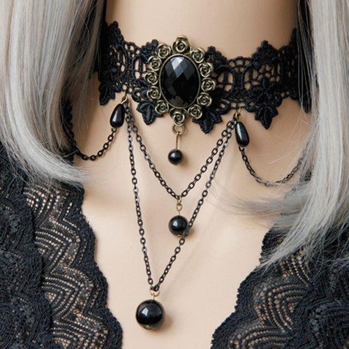 A Joyería De Punky Gótico Gargantilla De Encaje Cadena