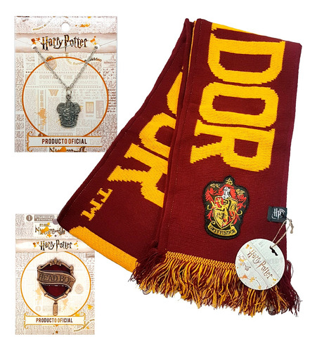 Bufanda Harry Potter Gryffindor + Pin + Collar Licencia Ofic