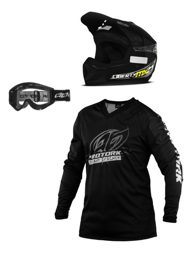 Kit Trilha Piloto Motocross Camisa + Capacete Oculos Mx Tork