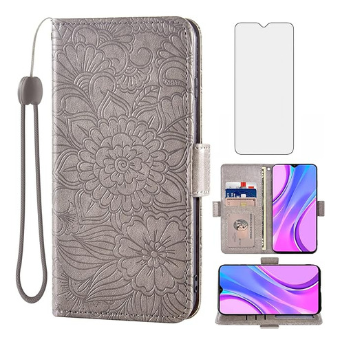 Compatible Con Redmi 9 Funda Tipo Cartera Y Protector De Pan