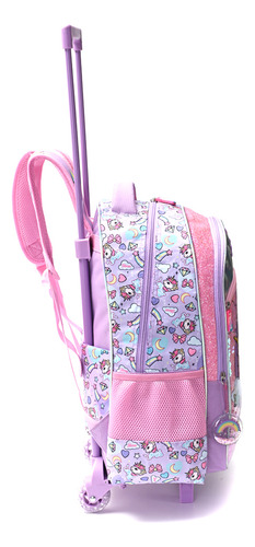 Mochila Escolar Unicornio 18, C/carrito Skora Infantil 13650 Color Lila