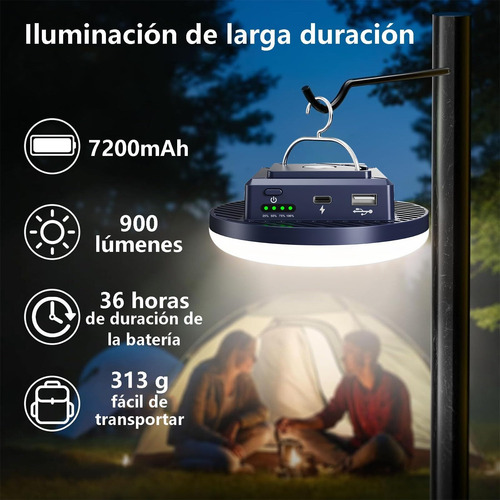 Luz Led Portátil Para Tienda De Campaña, 4 Modos, 7200 Mah