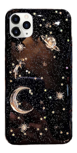 Funda Para iPhone 12 Pro Max - Negra/ Luna Estrellas Dora...