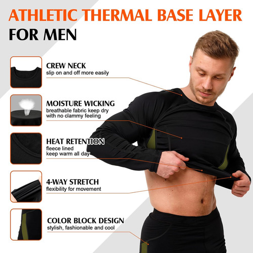 3 Sets Men's Thermal Underwear Set Fleece Lined Base Layer T