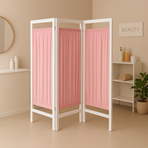 Biombo De Madera Natural 3 Paneles - Biomboss Decorativo Moderno Rosa