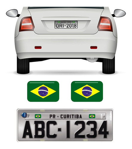 Par Bandeiras Brasil Placa Carro Moto Adesivas Resinadas