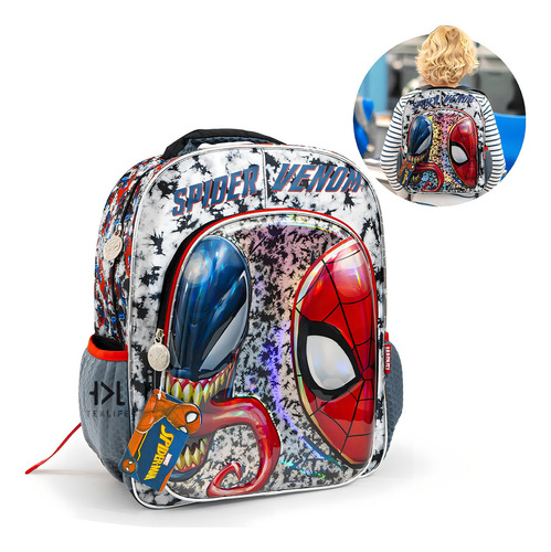 Mochila Escolar Primaria Ruz Spiderman Hombre Araña 174426 Color Rojo Diseño De La Tela Venom