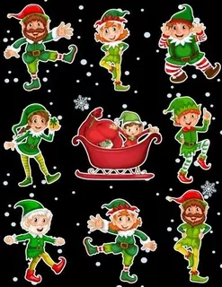 Christmas Holiday Sticker Album Dancing Elves : Fat Dog Jou