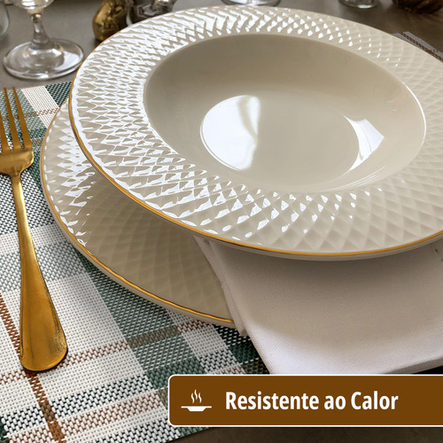10 Jogo Americano Mesa Posta Luxo Impermeável Mz List 2 Vr Cor M9 VERDE escuro oliva musgo folha claro LISTRAS MZ RETANGULAR