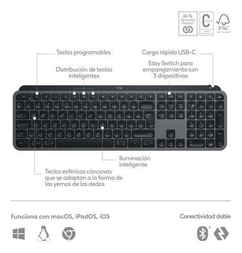 Kit Logitech Teclado Mx Keys S Y Mouse Mx Master 3s Grafito