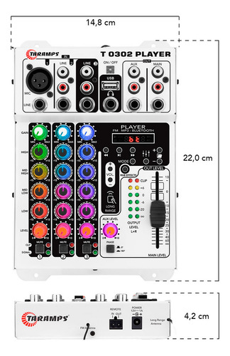 Mesa De Som 3 Canais Player Multicolor T0302 Mixer Taramps T